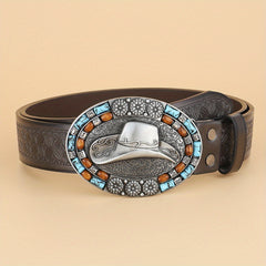Men's Casual Western Cowboy Hat Pattern Belt Retro Accessory