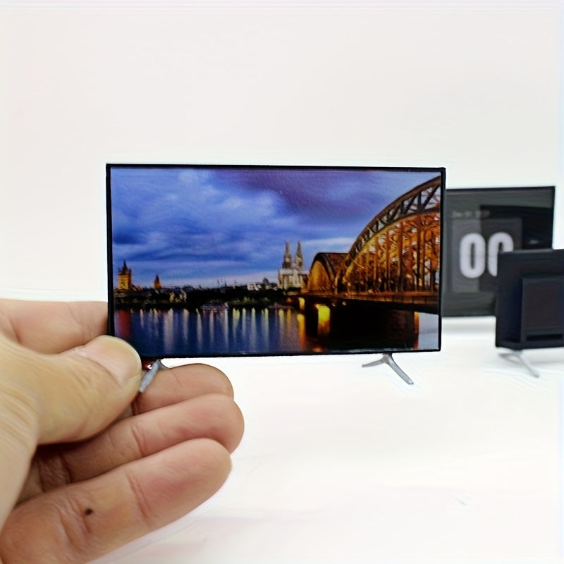 1:12 Scale Plastic Mini TV Model with Stand for Dollhouse Renovation