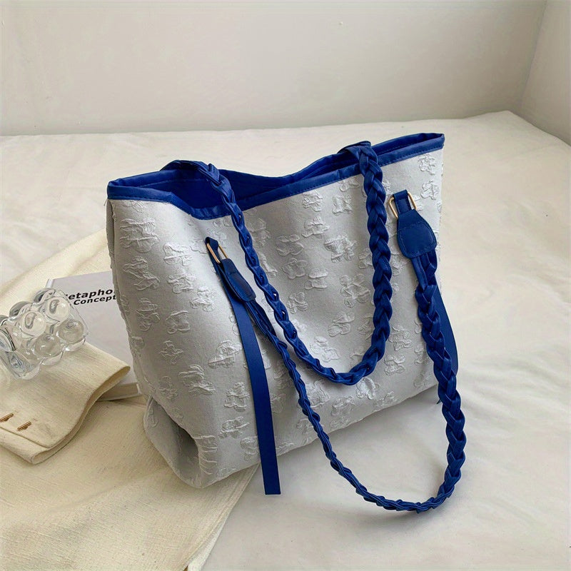 Ruched Flower Tote Bag Colorblock Shoulder Bag