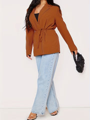  Solid Long Sleeve Workwear Blazer With Belt
