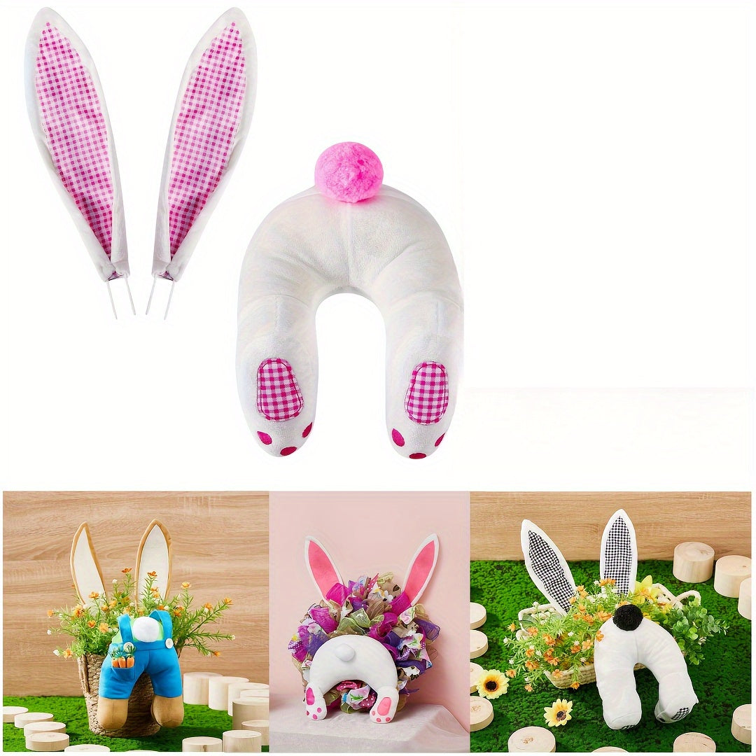 2pcs Easter & Christmas Faceless Rabbit Wreath Set Soft Polyester Decoration