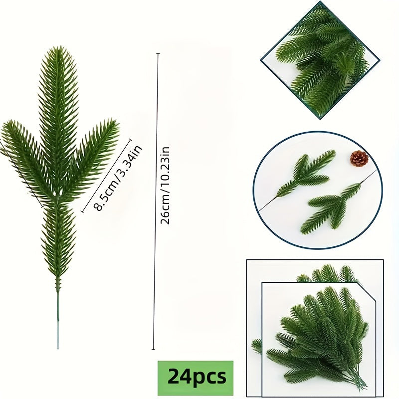 24pcs Holiday Christmas Pine Needles Artificial Green Pine Branches
