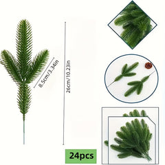 24pcs Holiday Christmas Pine Needles Artificial Green Pine Branches