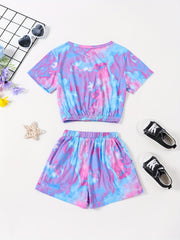 2pcs Toddler Girls Tie Dye Bow T Shirts & Shorts Set Kids Summer Clothes
