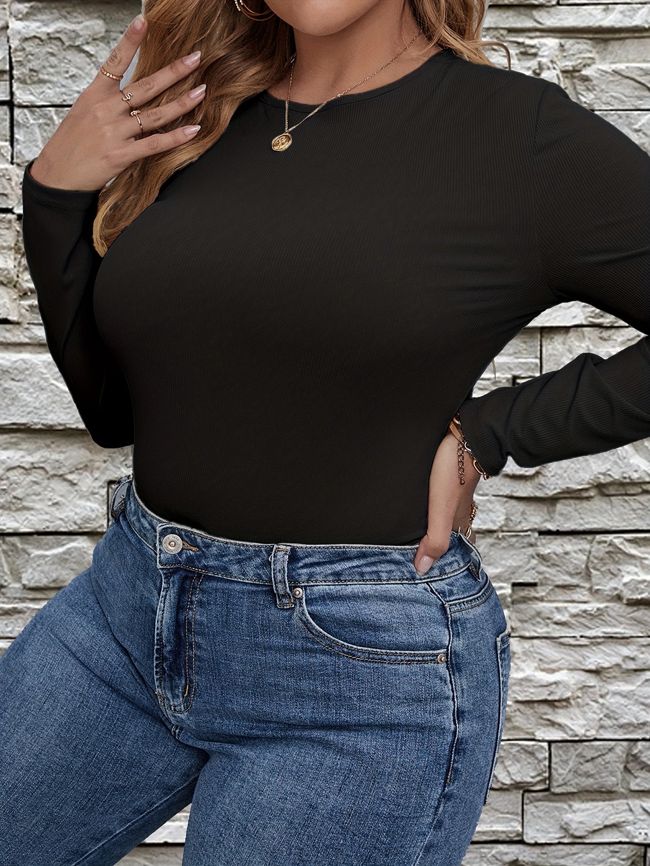  Casual Long Sleeve Bodysuit Round Neck Stretch