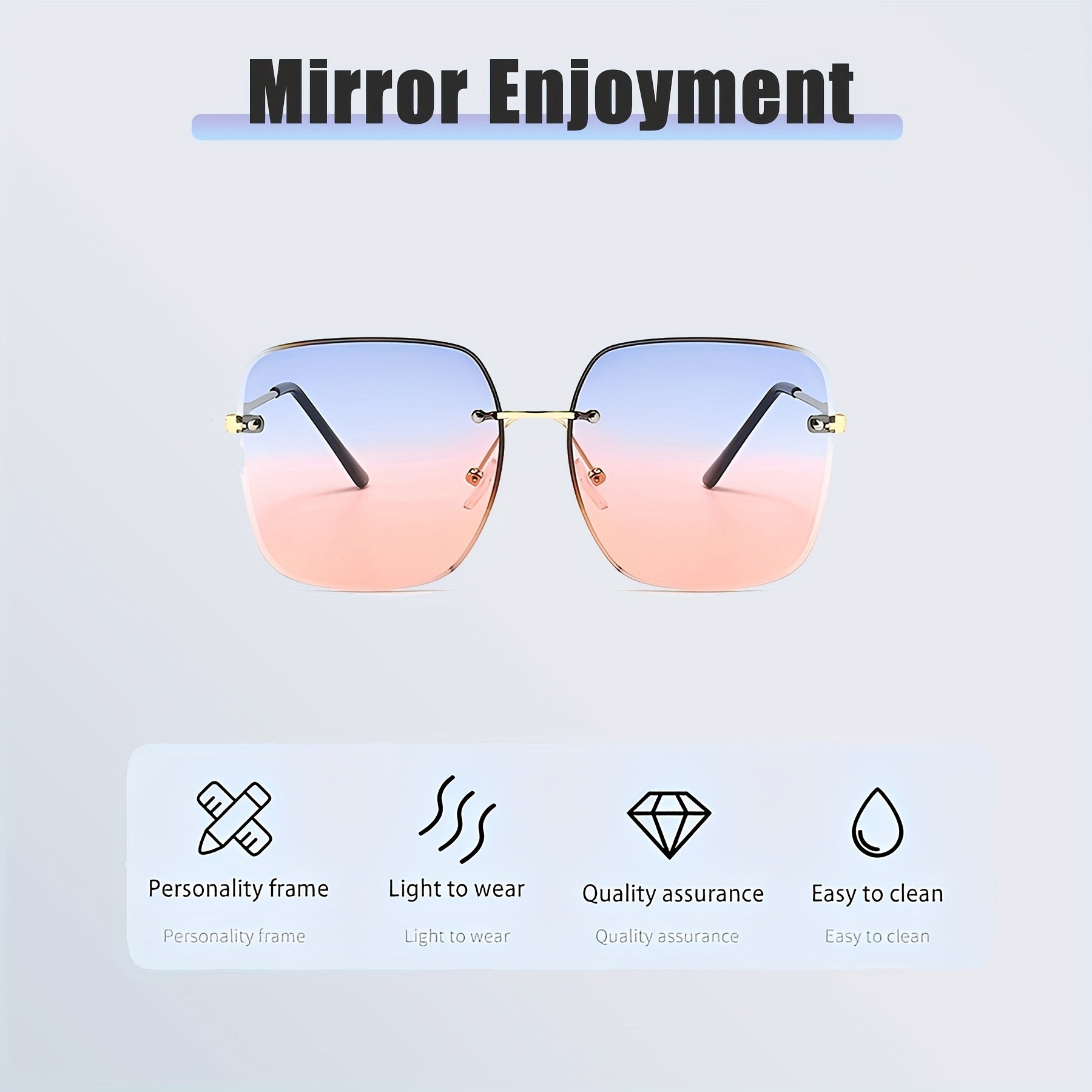 Ombre Rimless Sunglasses Square UV400 Sun Shades for Beach Travel