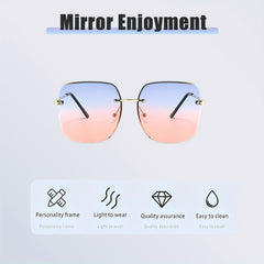 Ombre Rimless Sunglasses Square UV400 Sun Shades for Beach Travel