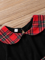 Sweet & Classic Plaid Long Sleeve Collar Dress Toddler Girl Christmas Outfit