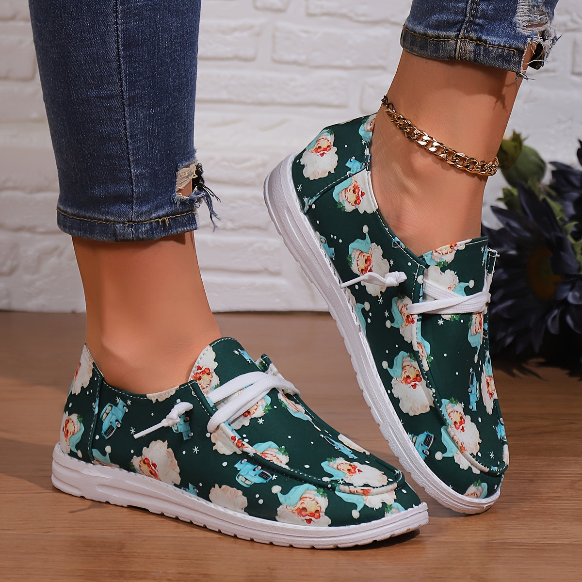 Santa Claus Cartoon Christmas Casual Skate Shoes