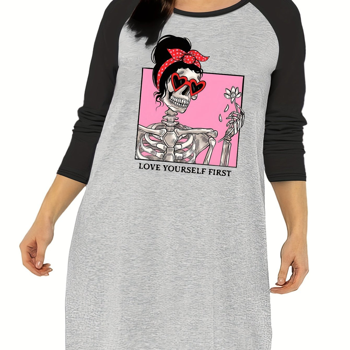  Gothic Nightdress Women's Skull Raglan Sleeve Tee Sleep Dress
