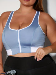  Colorblock Zipper High Stretch Sporty Bra