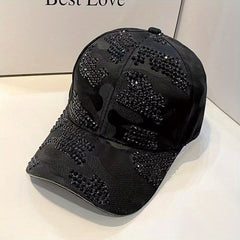 Rhinestone Decor Adjustable Baseball Cap Solid Cotton Sunscreen Dad Hats