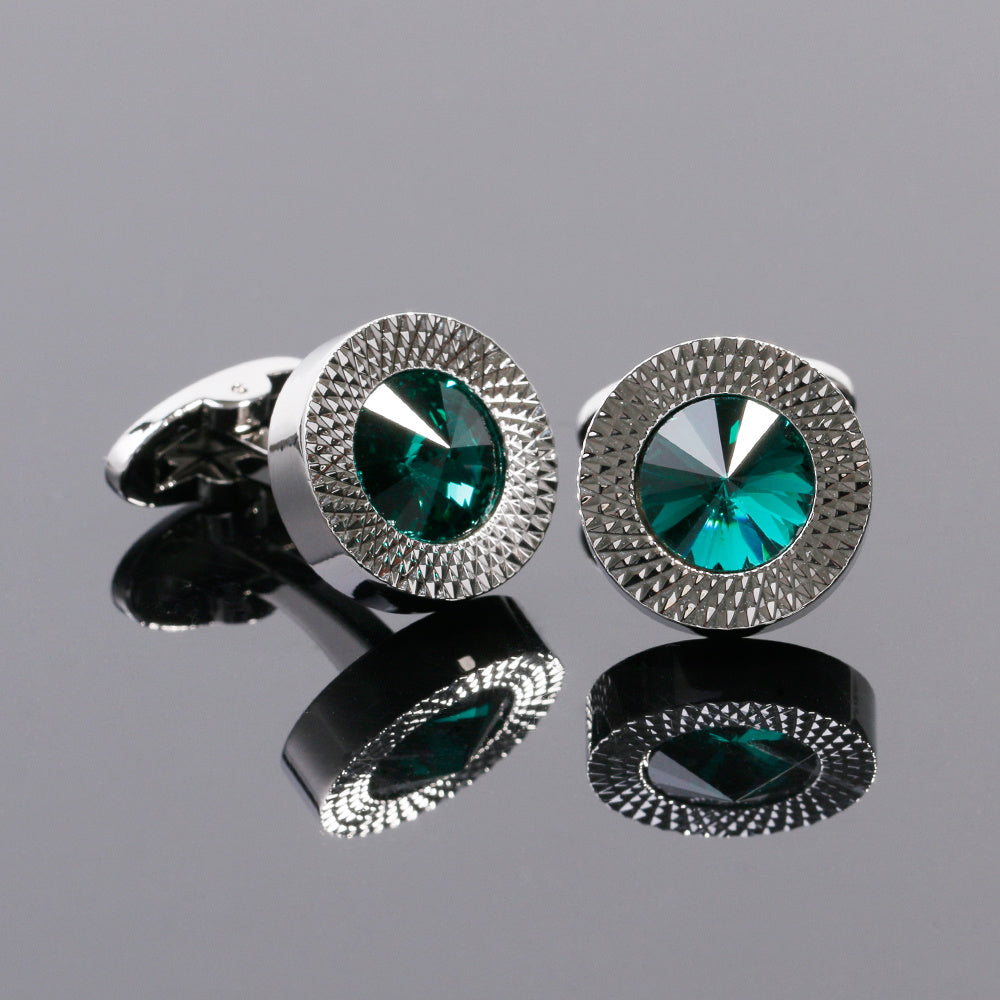 Men's Green Crystal Round Cufflinks