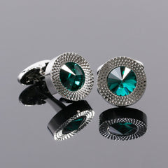 Men's Green Crystal Round Cufflinks
