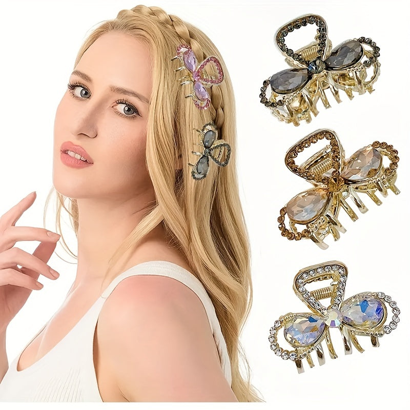 Women Rhinestone Bow Hair Claw Glitter Bowknot Hair Claw Ponytail Holder