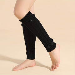 Floral Applique Leg Warmers Knitted Knee High Socks