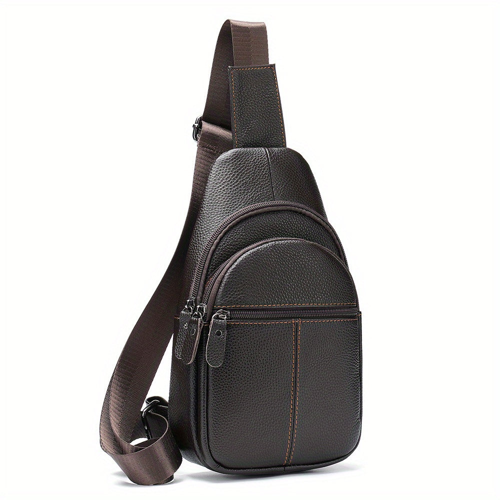 Men's High Leather Chest Bag for Mobile Phone