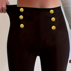 Women's Plus Solid Button Decor High Rise Skinny Trousers