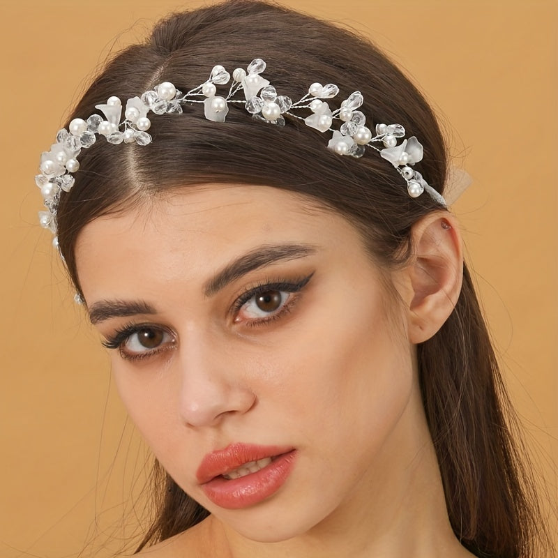Crystal Faux Pearl Headband Tiara For Women