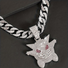 Women's Hip Hop Punk Ghost Pendant Necklace with Rhinestones Glitter Cuban Chain