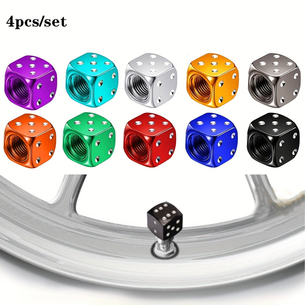 4pcs Aluminum Dice Air Valve Dust Cover Car Tire Decoration Valve Cover