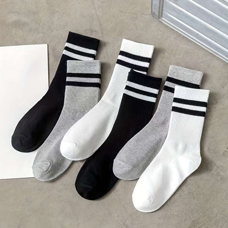 6-Pair Striped Crew Socks for Women Comfy & Breathable Sports Stockings