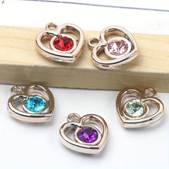 10pcs Colorful Rhinestone Heart Shape Pendant for DIY Accessories