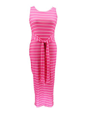  Striped Lace Up Maxi Dress with Belt