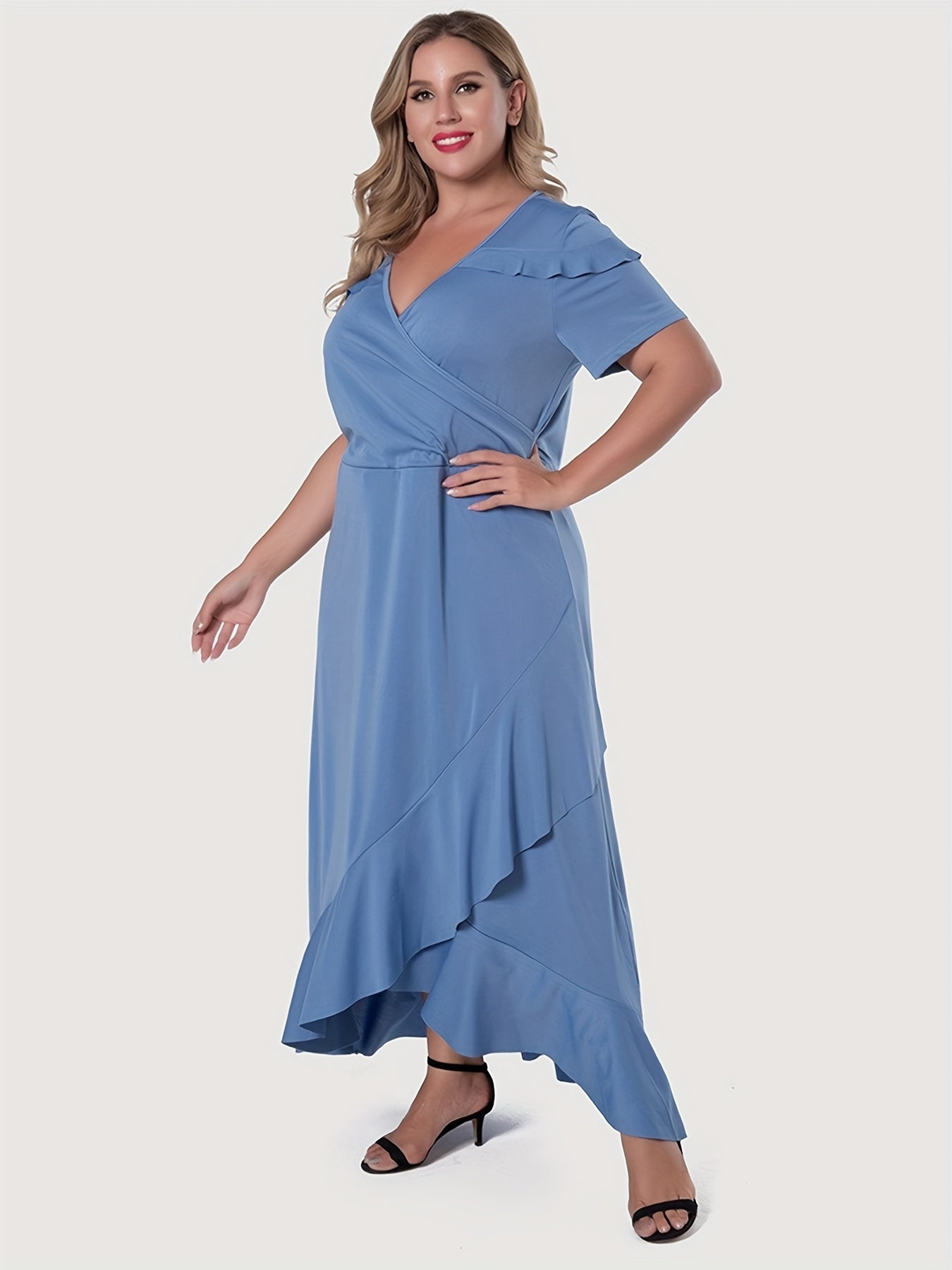  Surplice Neck Short Sleeve Maxi Dress