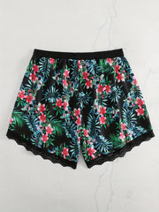  Rose Print Lace Elastic Stretch Shorts