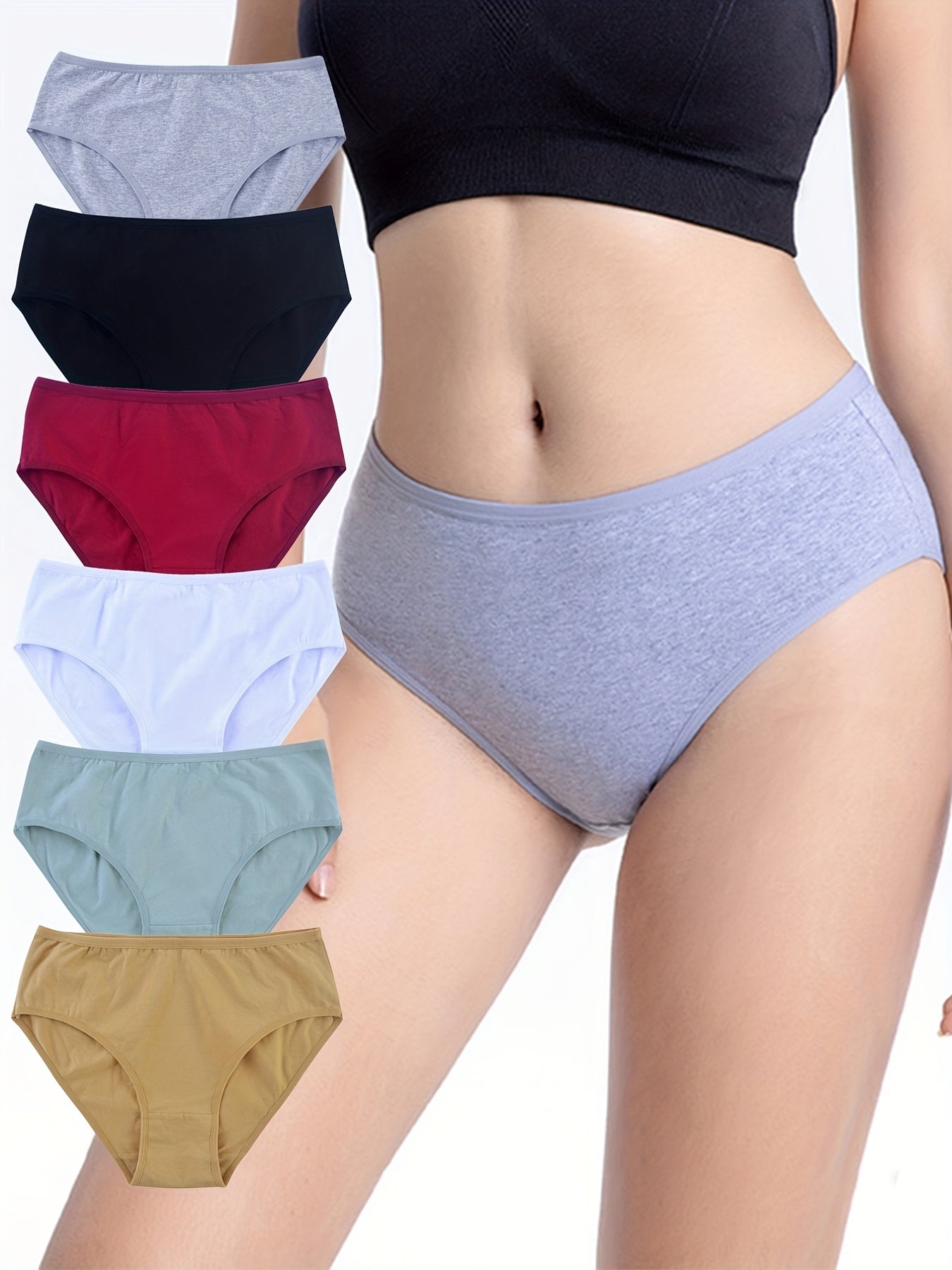 6pcs Comfy Solid Briefs Stretchy Intimates Panties