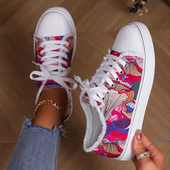 Women's Art Printed Canvas Low Top Sneakers Lace Up Round Toe Casual Shoes