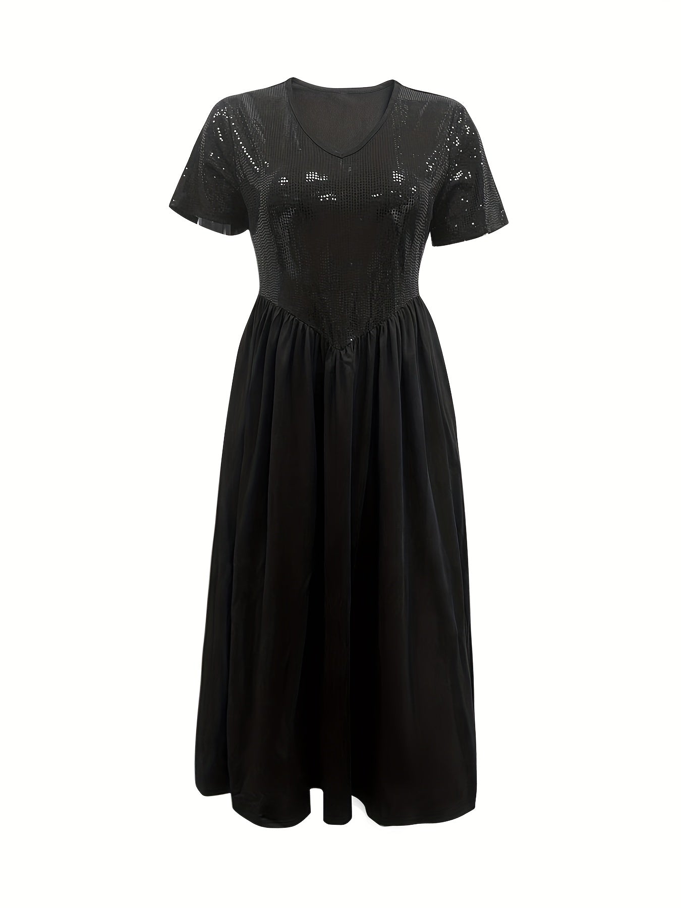  Sequin Short Sleeve V Neck A line Party Dress