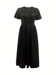  Sequin Short Sleeve V Neck A line Party Dress