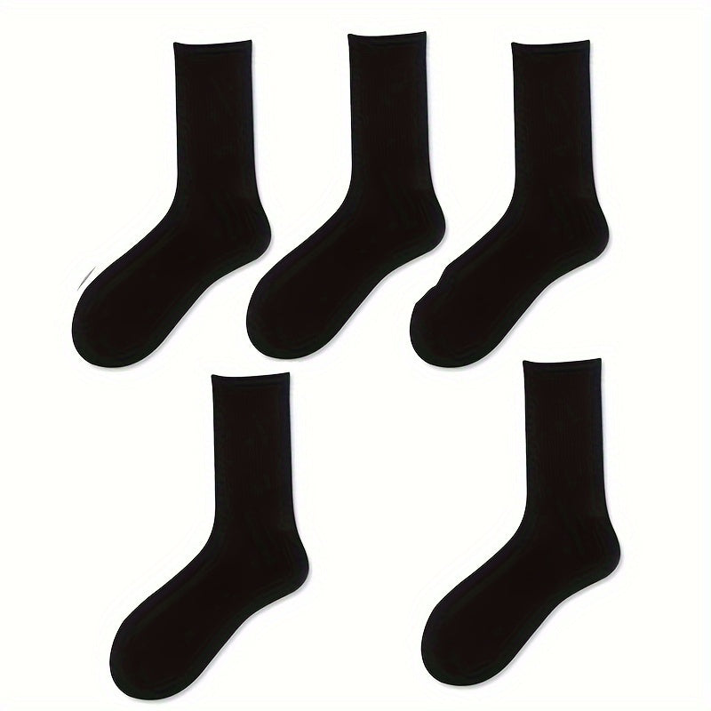 Comfy & Breathable 5 Pairs Solid Socks Women's Stockings & Hosiery