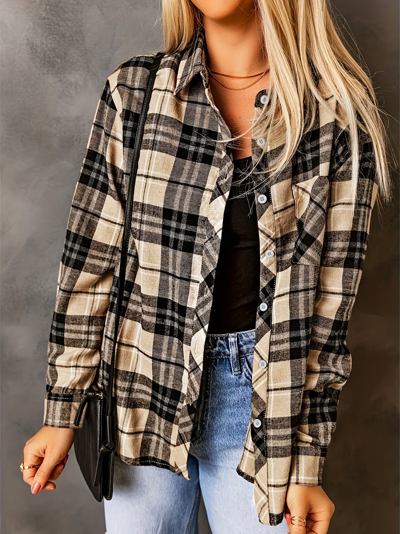  Plaid Print Long Sleeve Button Up Shirt