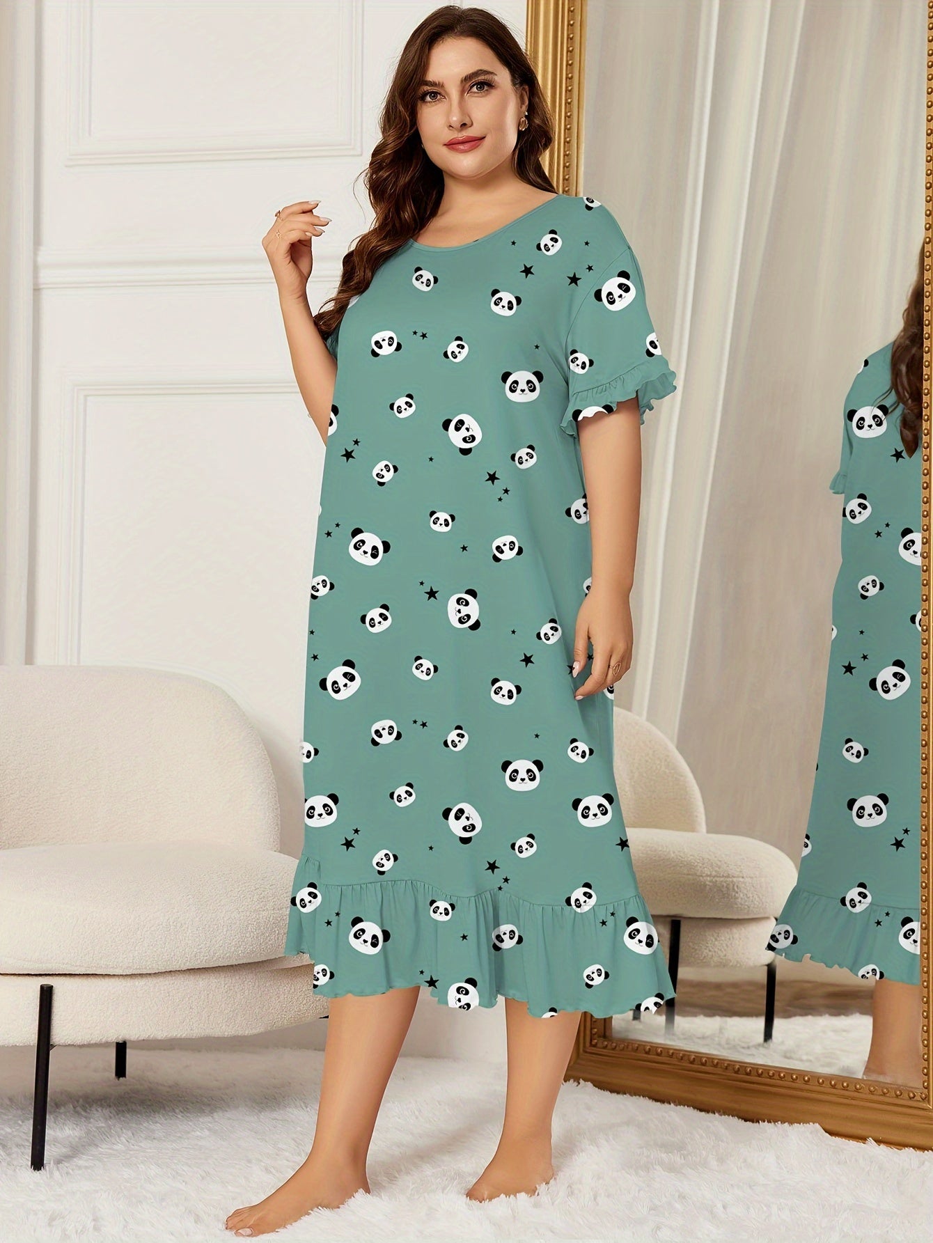  Panda & Star Print Round Neck Sleep Dress