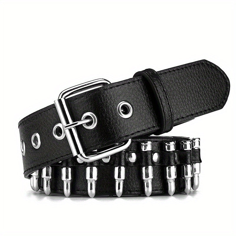 Adjustable Unisex Waist Belt Punk Bullets Rivet Studded Leather Belt