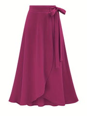  Solid Side Knot Layered Maxi Skirt with Slight Stretch