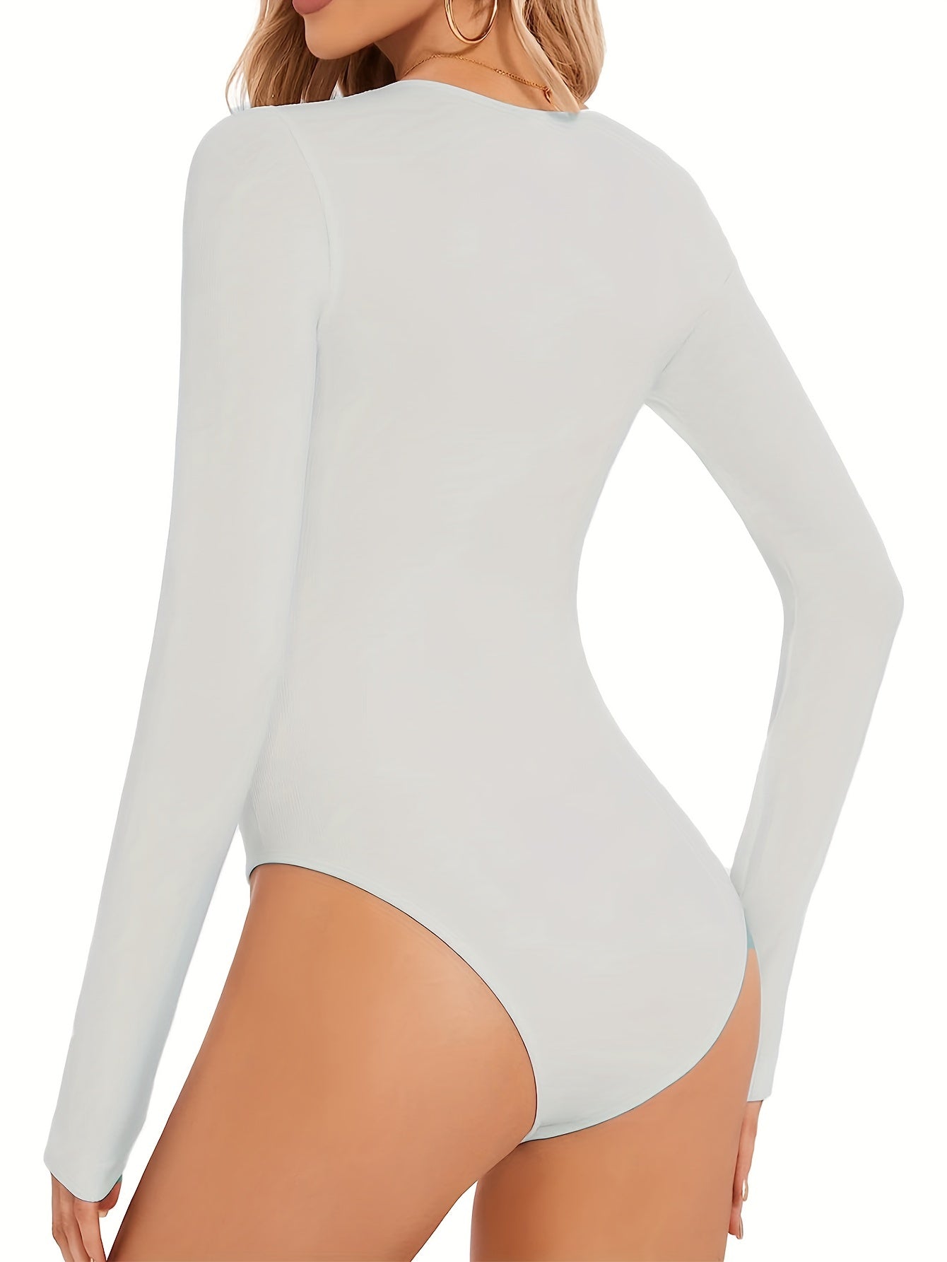 Seamless Solid Shaping Bodysuit Long Sleeve Crew Neck Slimming Body Shaper