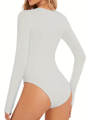 Seamless Solid Shaping Bodysuit Long Sleeve Crew Neck Slimming Body Shaper
