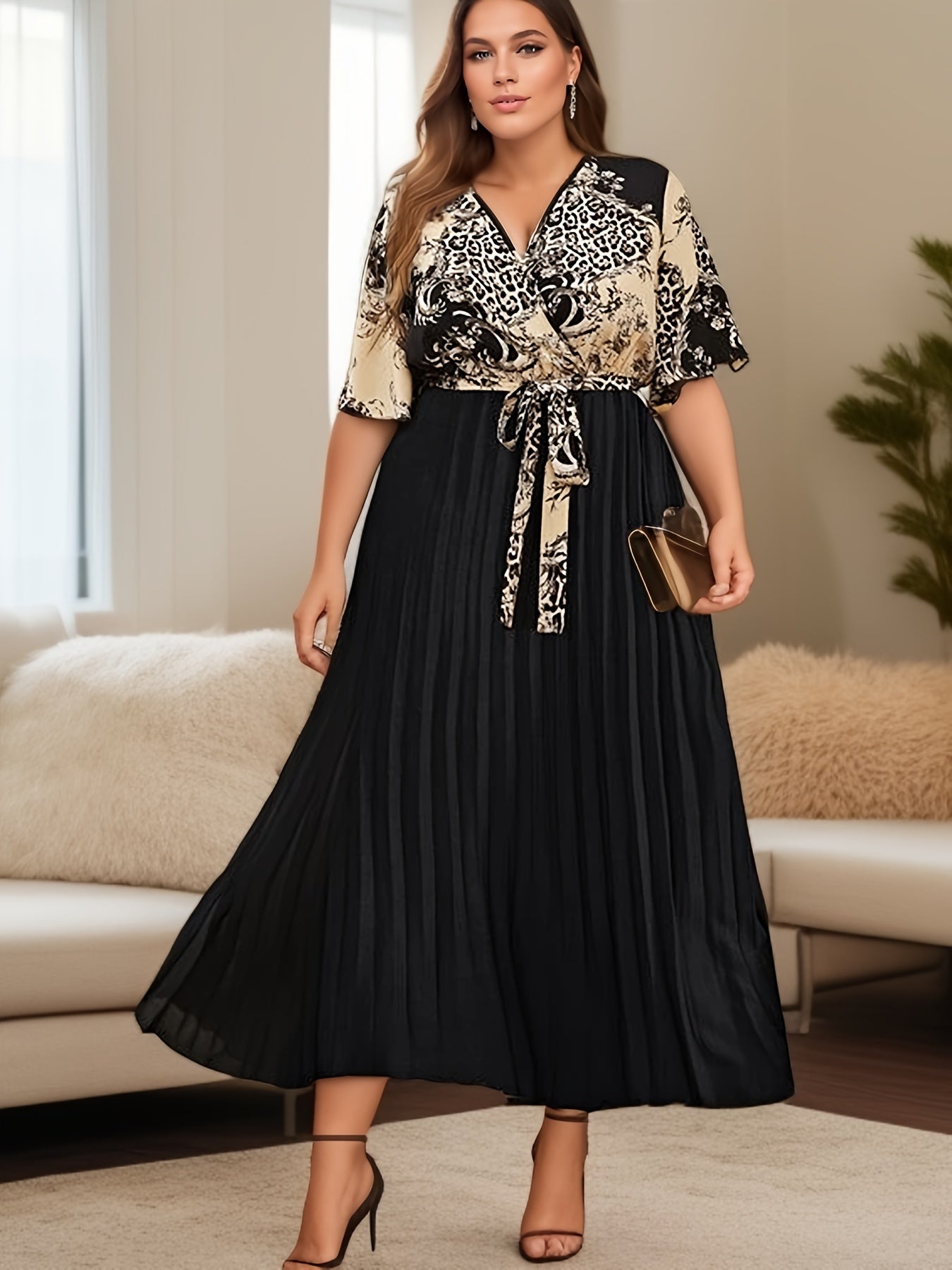  Colorblock Leopard Print Maxi Dress
