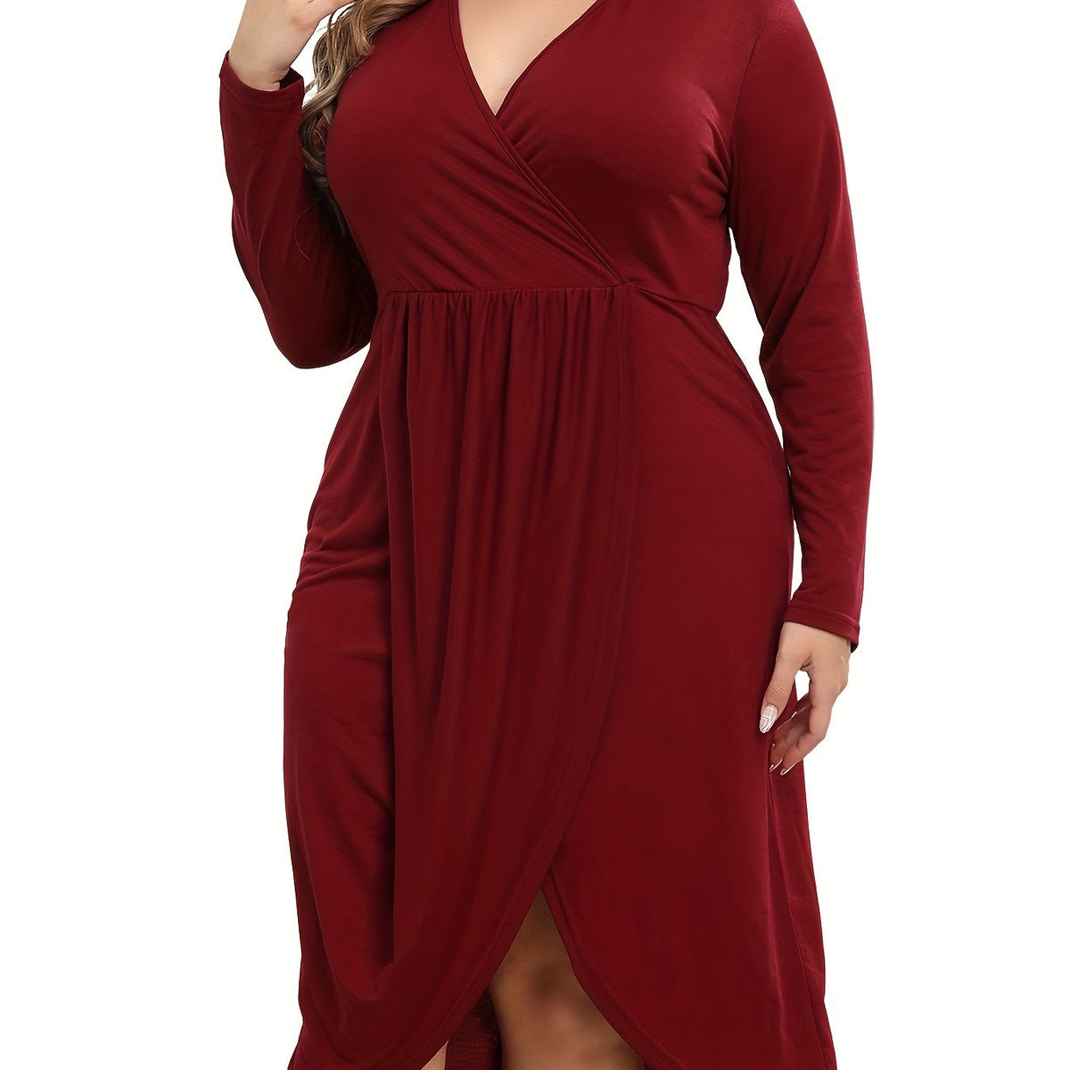  Solid Long Sleeve Wrap Dress