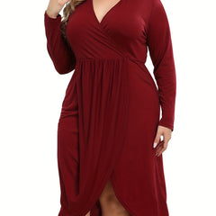  Solid Long Sleeve Wrap Dress