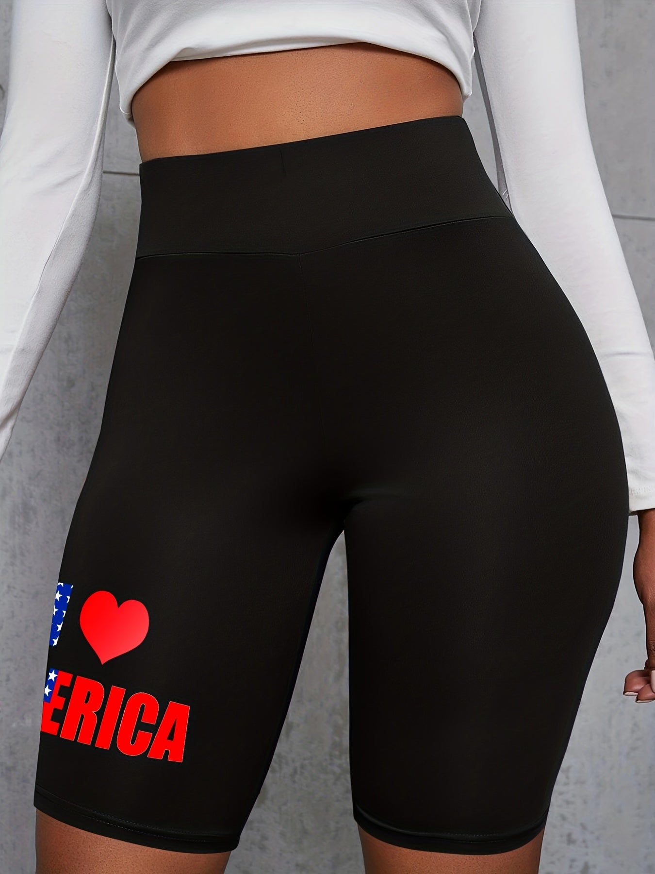  Flag Print High Rise Biker Shorts