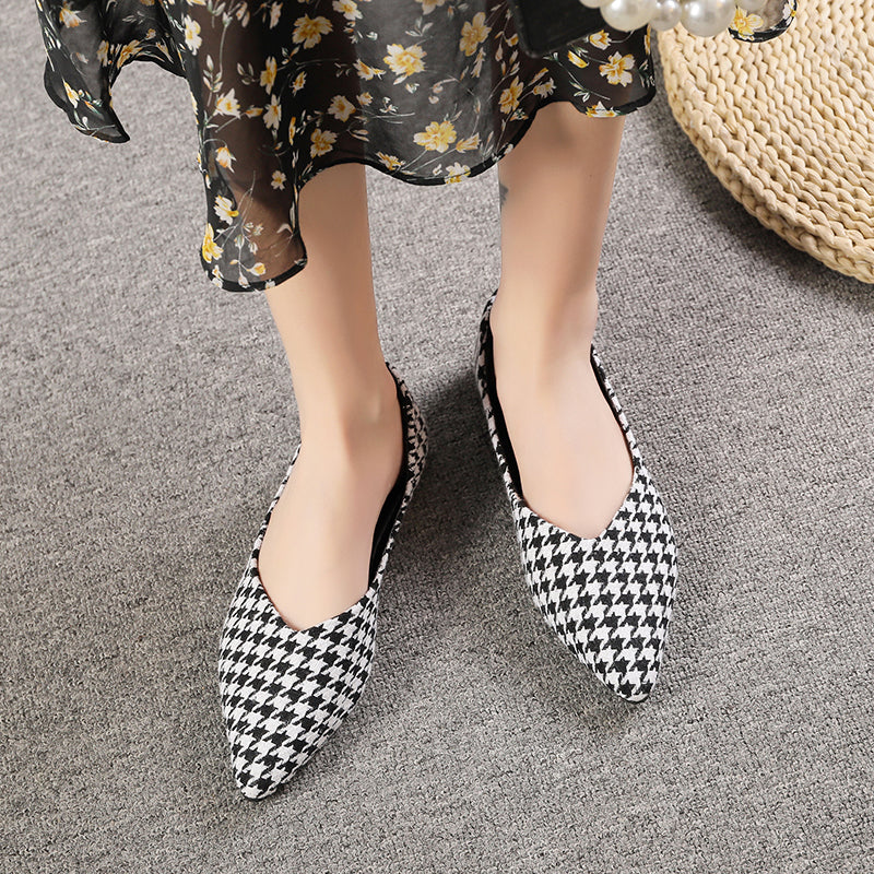 Women's Houndstooth Ballet Flats Soft Sole Slip On Shoes