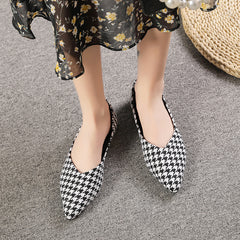 Women's Houndstooth Ballet Flats Soft Sole Slip On Shoes