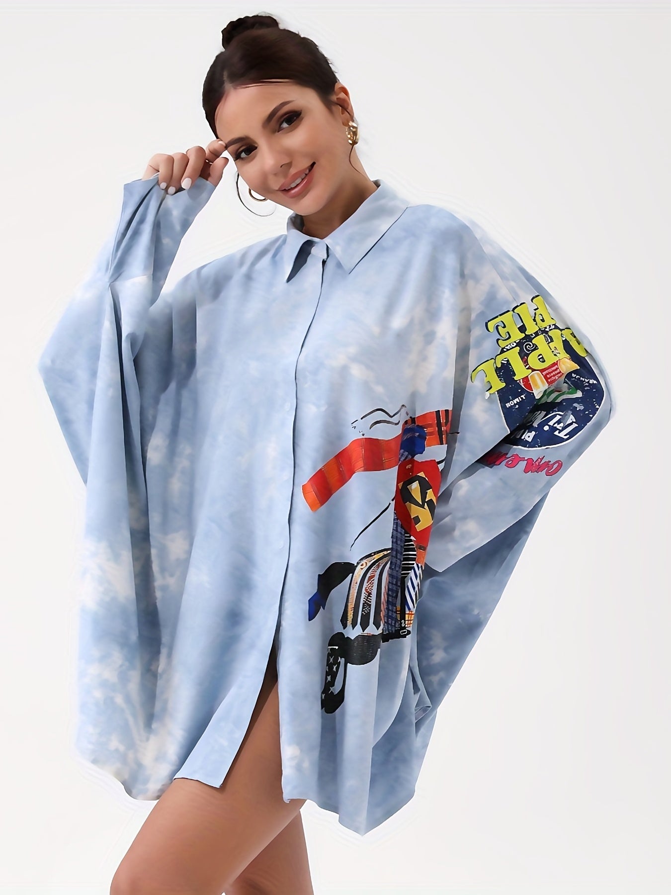  Tie Dye Button Up Oversized Blouse