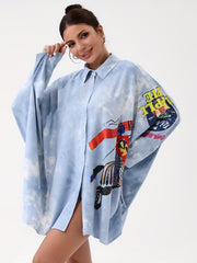  Tie Dye Button Up Oversized Blouse