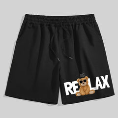 Relax Bear Comfy Shorts Men's Casual Solid Elastic Waist Drawstring Shorts